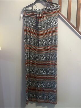 Aztec Stripe Maxi Skirt - Black, White & Orange